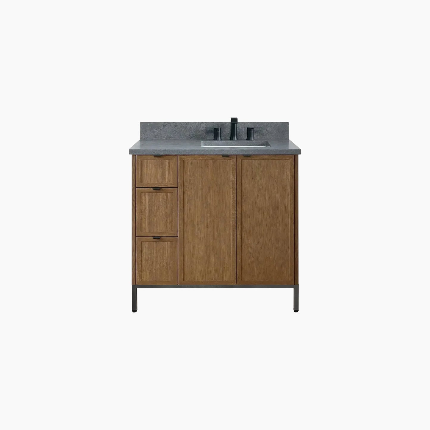Cape Breton 36" Mid Century Oak Bathroom Vanity, Right Sink
