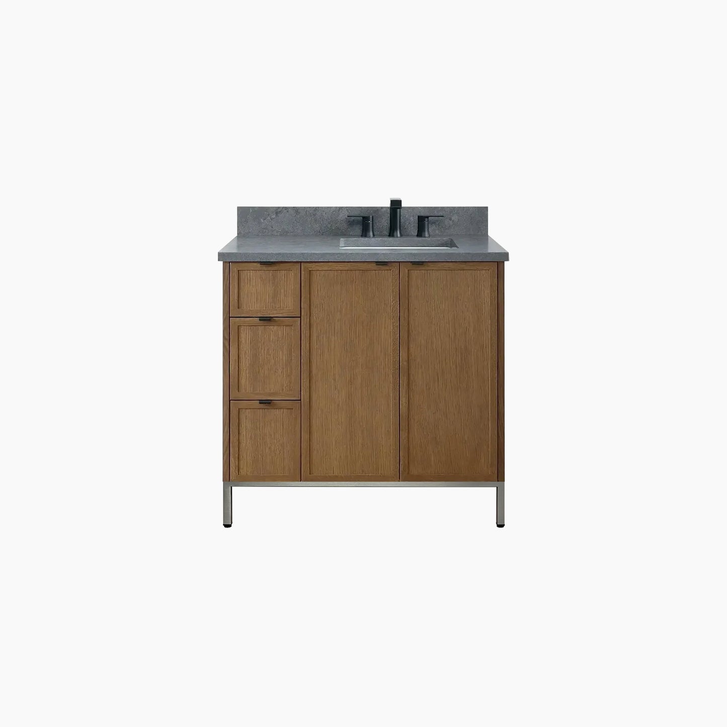 Cape Breton 36" Mid Century Oak Bathroom Vanity, Right Sink