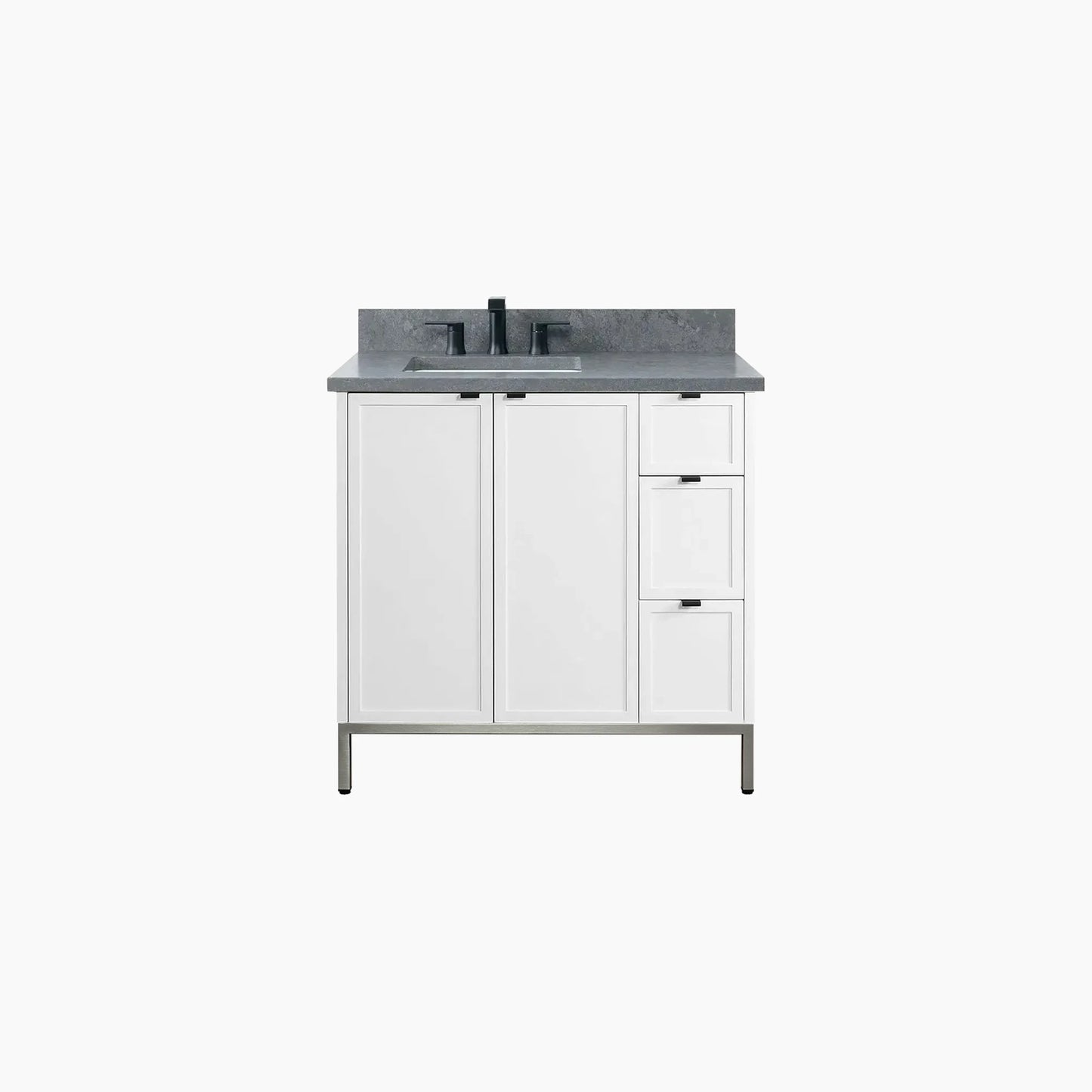 Cape Breton 36" Satin White Bathroom Vanity, Left Sink