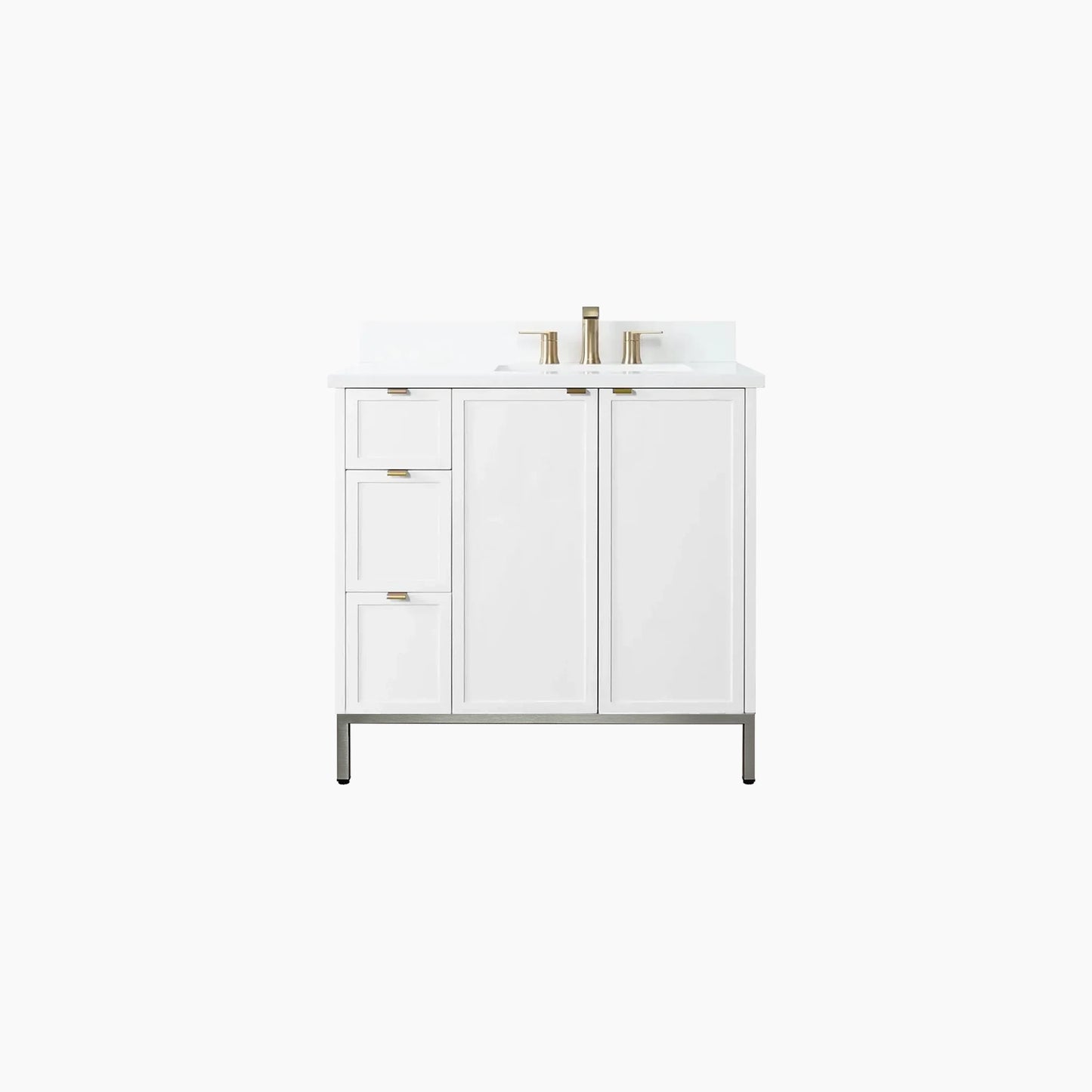 Cape Breton 36" Satin White Bathroom Vanity, Right Sink