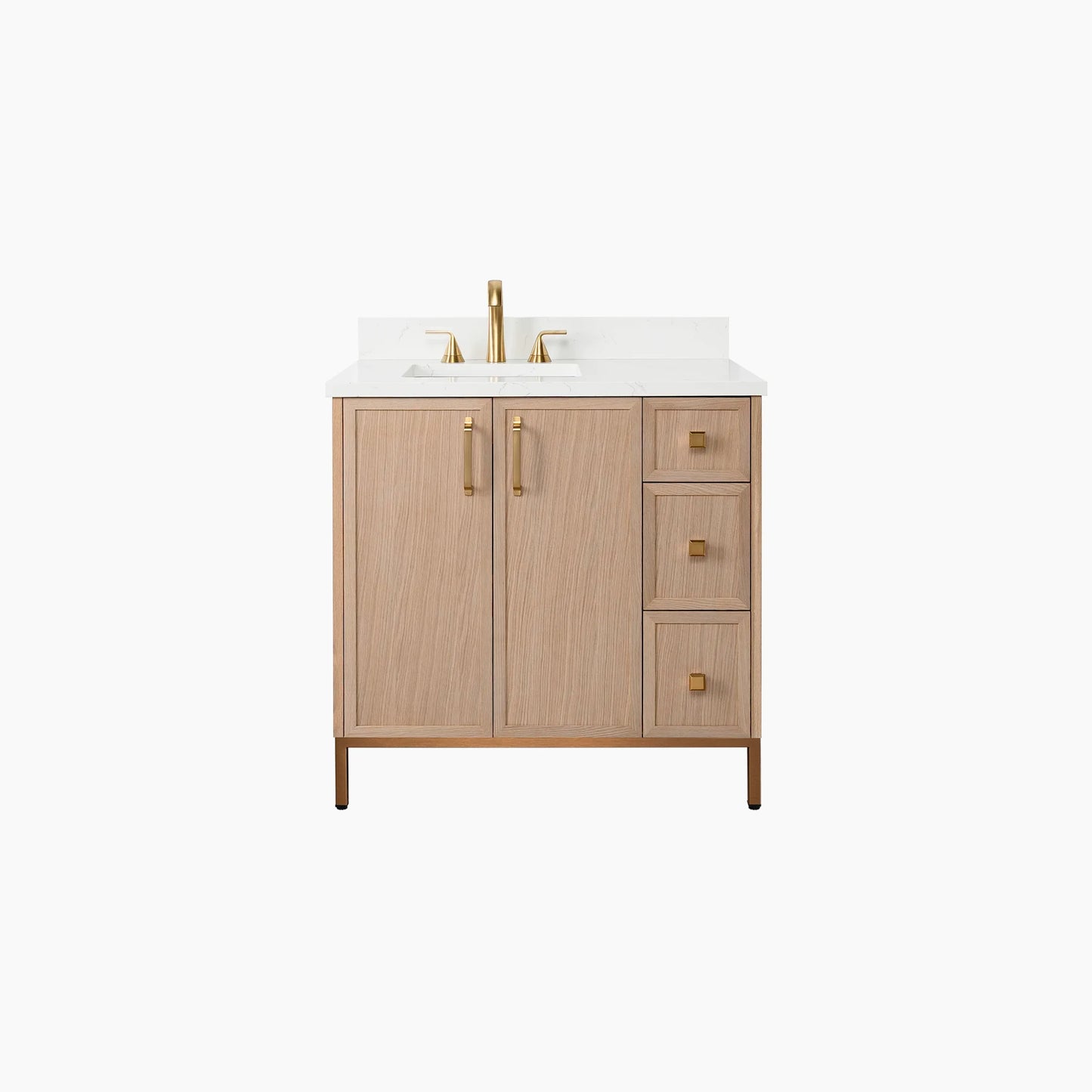 Cape Breton 36" White Oak Bathroom Vanity, Left Sink