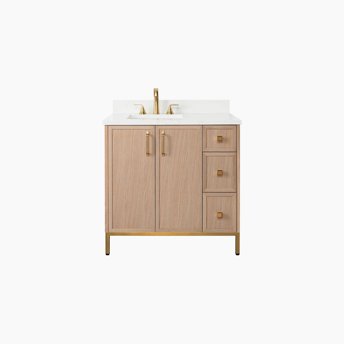Cape Breton 36" White Oak Bathroom Vanity, Left Sink