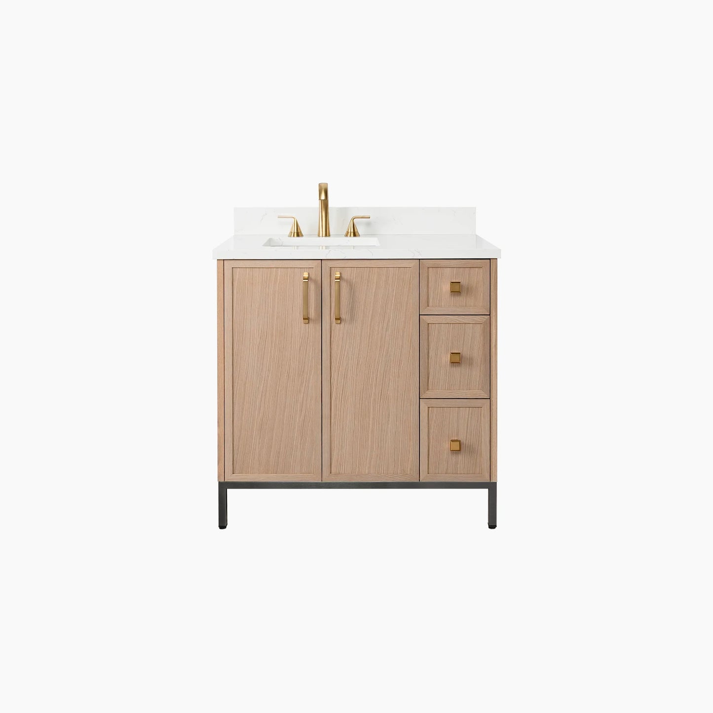 Cape Breton 36" White Oak Bathroom Vanity, Left Sink