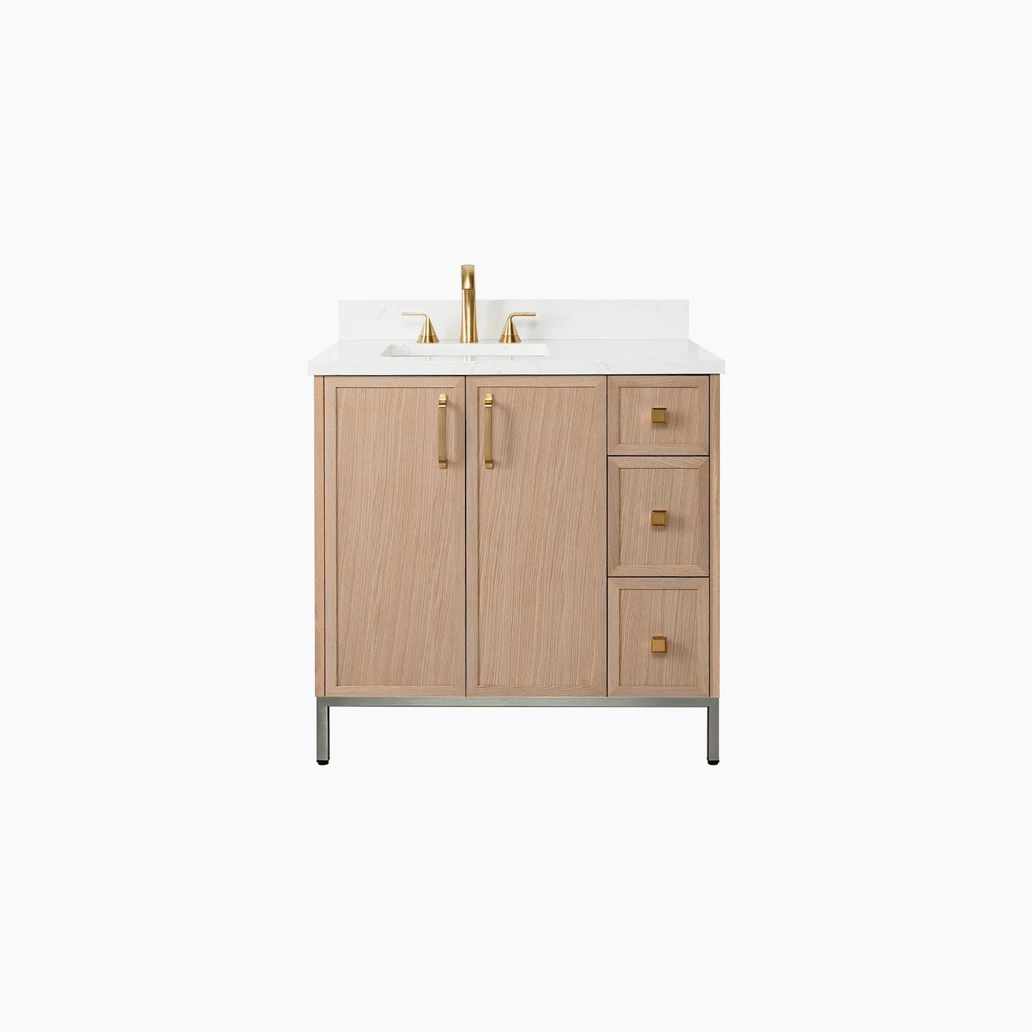 Cape Breton 36" White Oak Bathroom Vanity, Left Sink