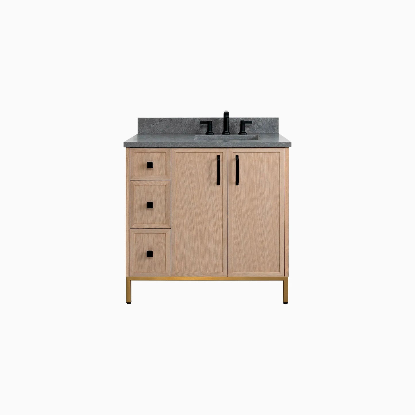 Cape Breton 36" White Oak Bathroom Vanity, Right Sink