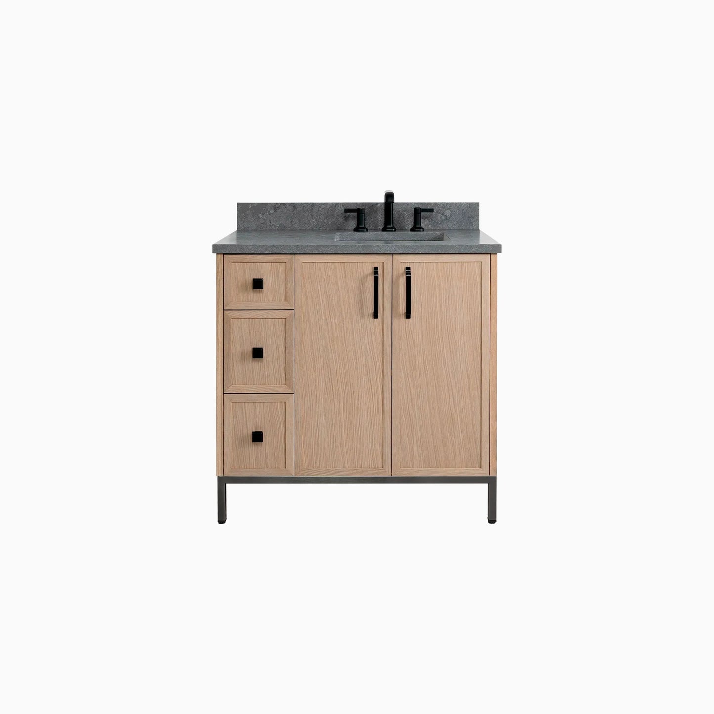 Cape Breton 36" White Oak Bathroom Vanity, Right Sink