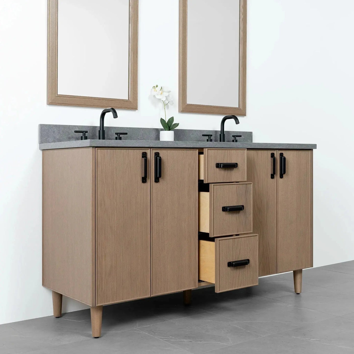 Malibu SLIM 60" Almond Coast Bathroom Vanity, Double Sink Teodor Bathroom Vanity Canada