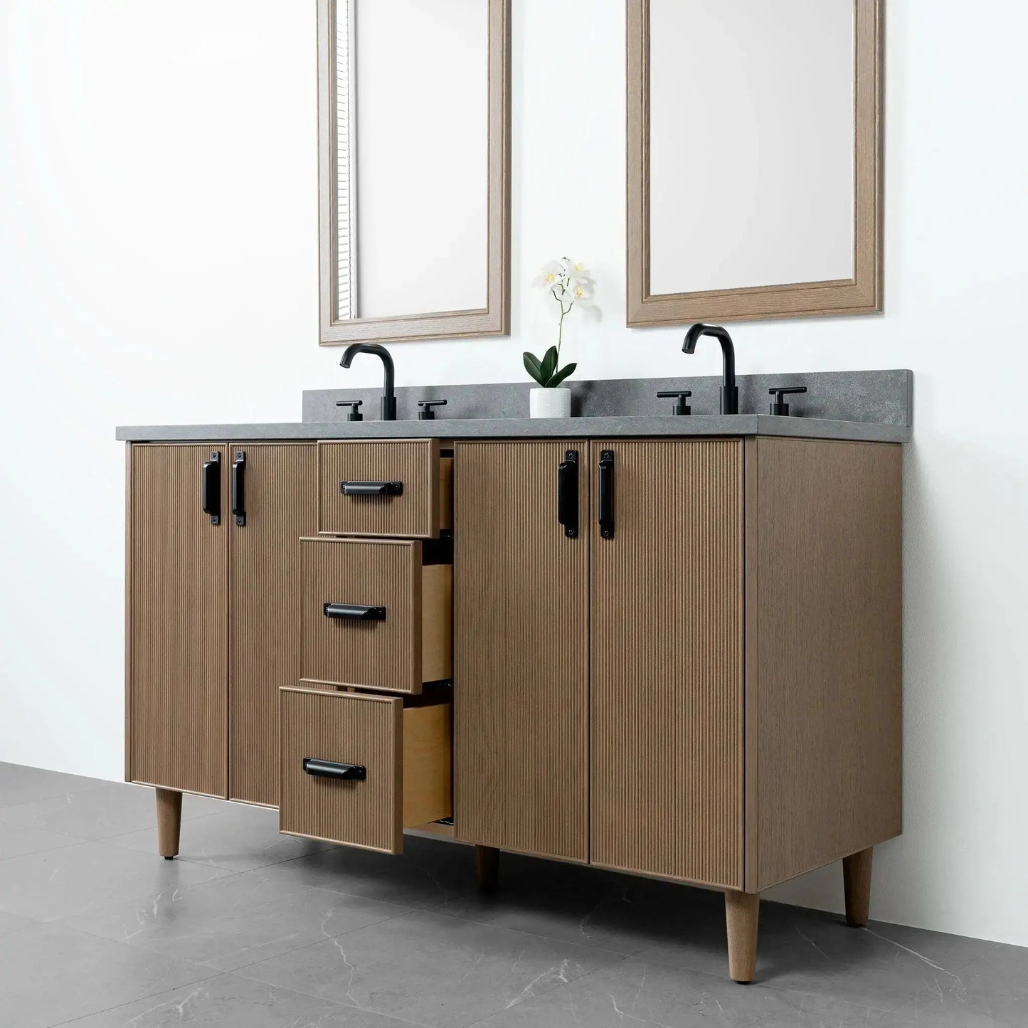 Malibu SLIM 60" Almond Coast Bathroom Vanity, Double Sink Teodor Bathroom Vanity Canada