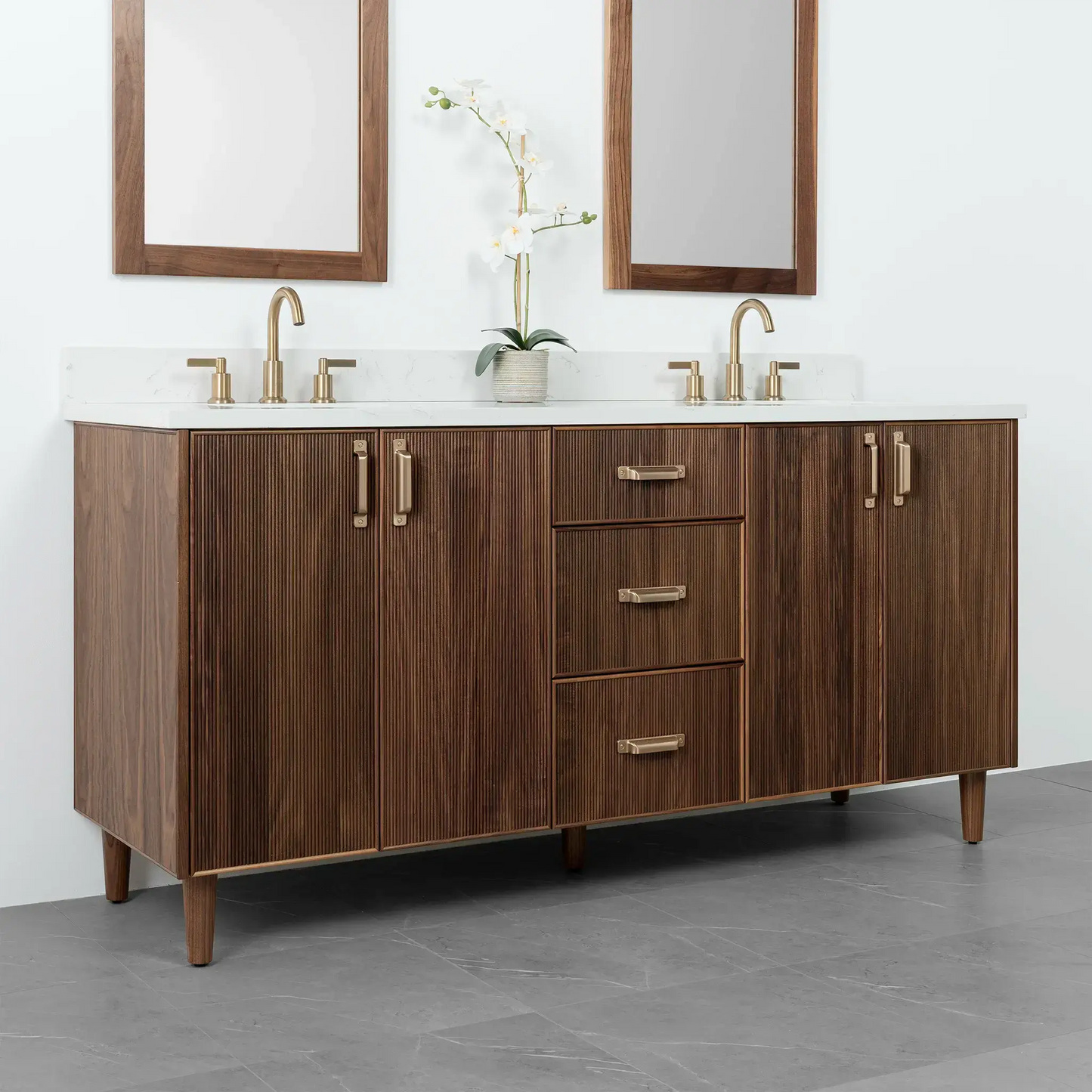Malibu 72" American Black Walnut Bathroom Vanity, Double Sink - Teodor Vanities
