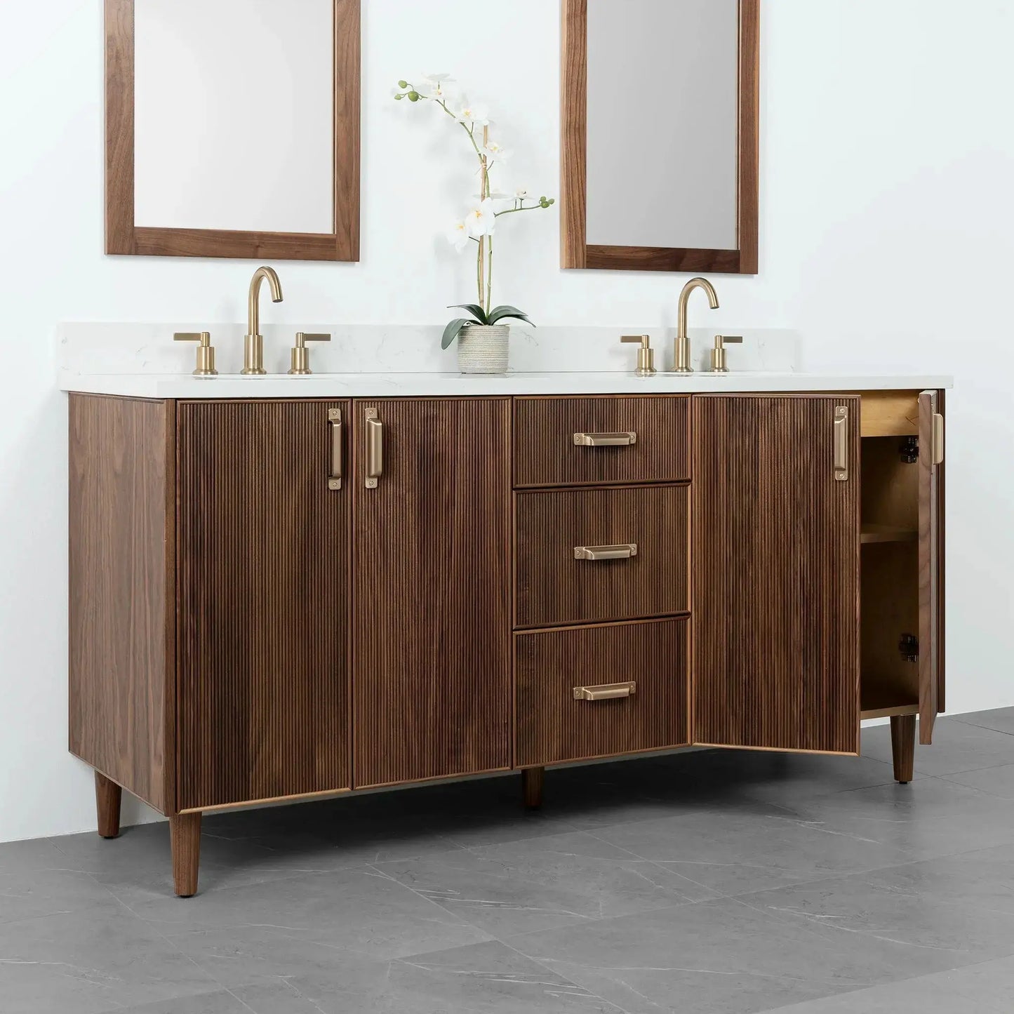 Malibu 72" American Black Walnut Bathroom Vanity, Double Sink - Teodor Vanities