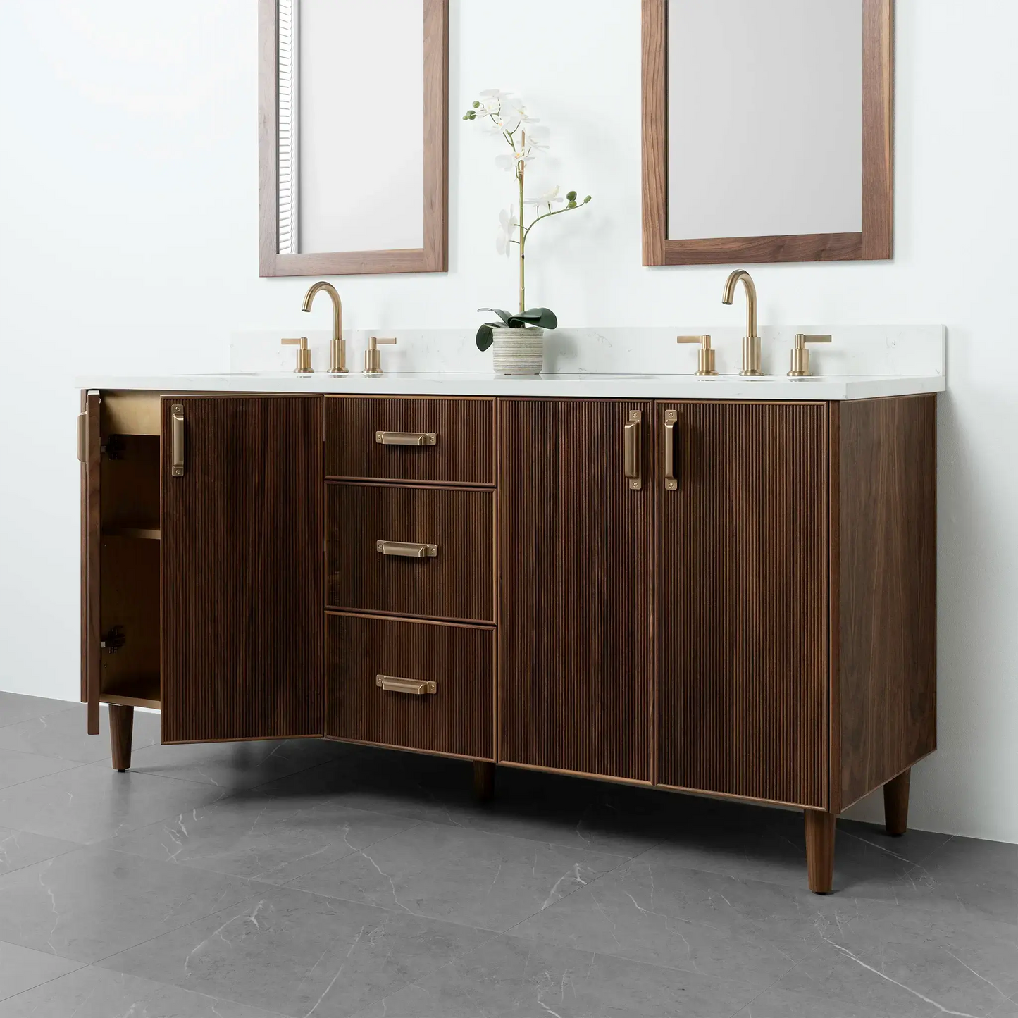 Malibu 72" American Black Walnut Bathroom Vanity, Double Sink - Teodor Vanities