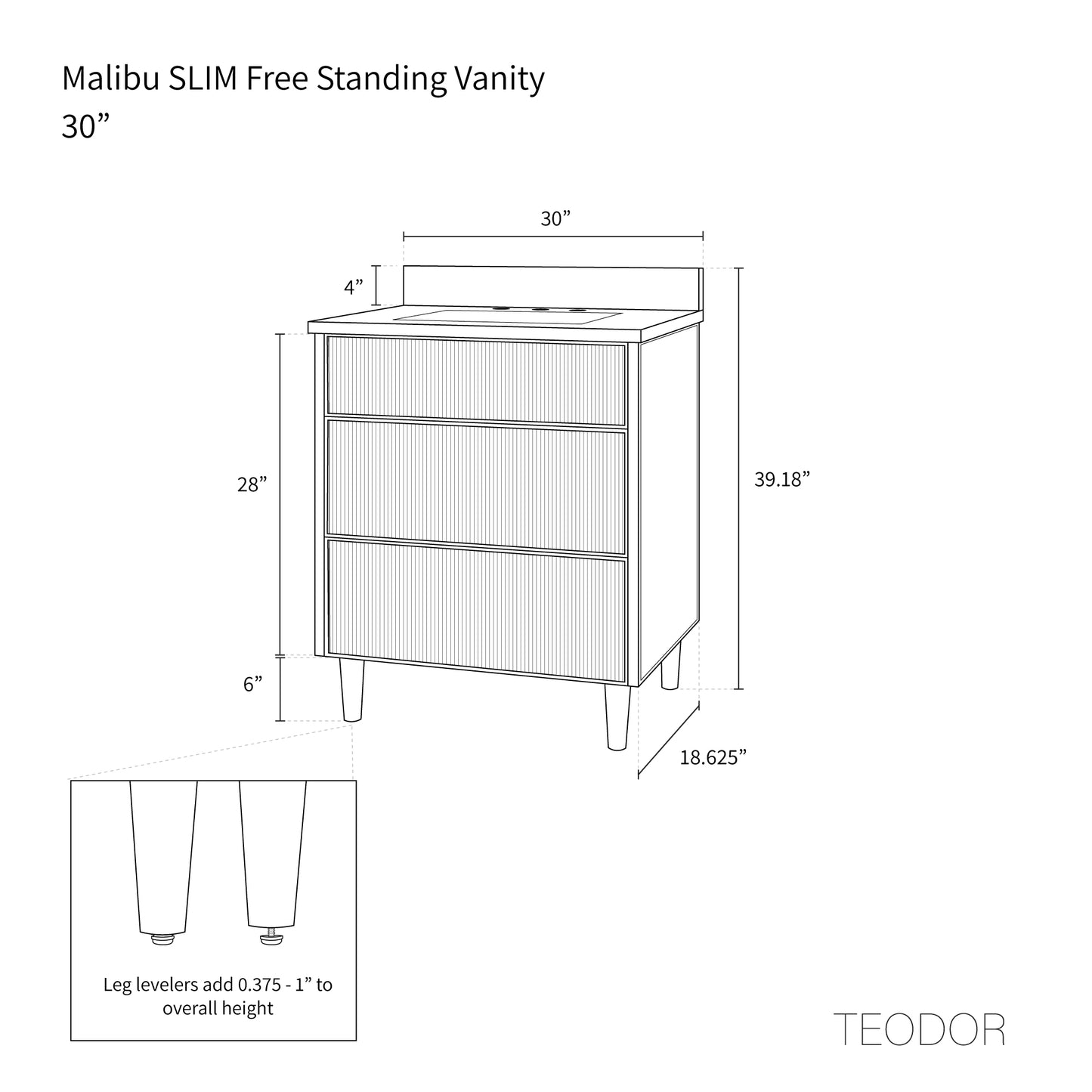 Malibu SLIM 30" Almond Coast Bathroom Vanity - All Drawers
