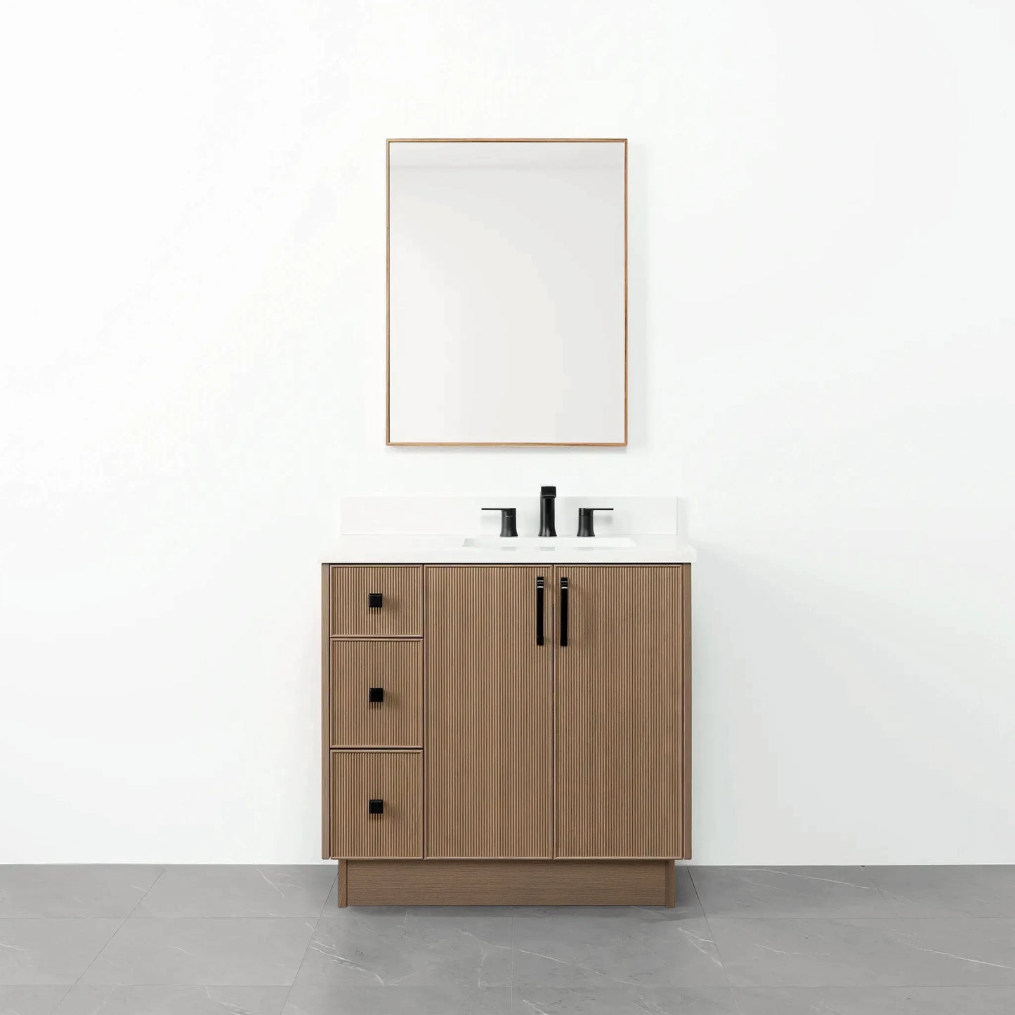 Malibu SLIM 36" Almond Coast Bathroom Vanity, Right Sink