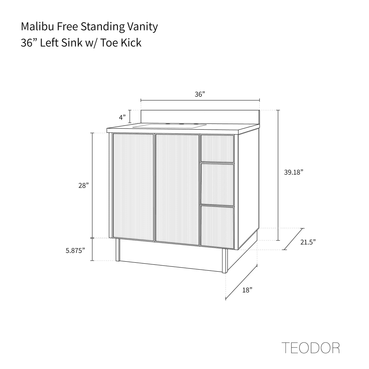Malibu SLIM 36" American Black Walnut Bathroom Vanity, Left Sink Teodor Bathroom Vanity Canada
