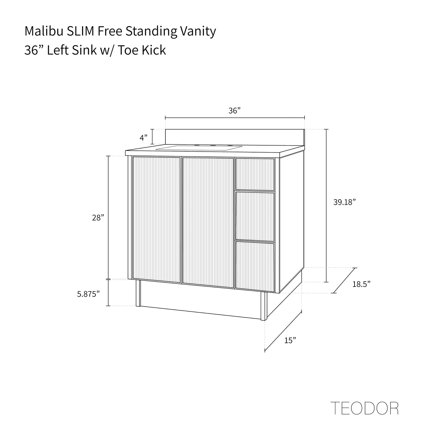 Malibu SLIM 36" Almond Coast Bathroom Vanity, Left Sink