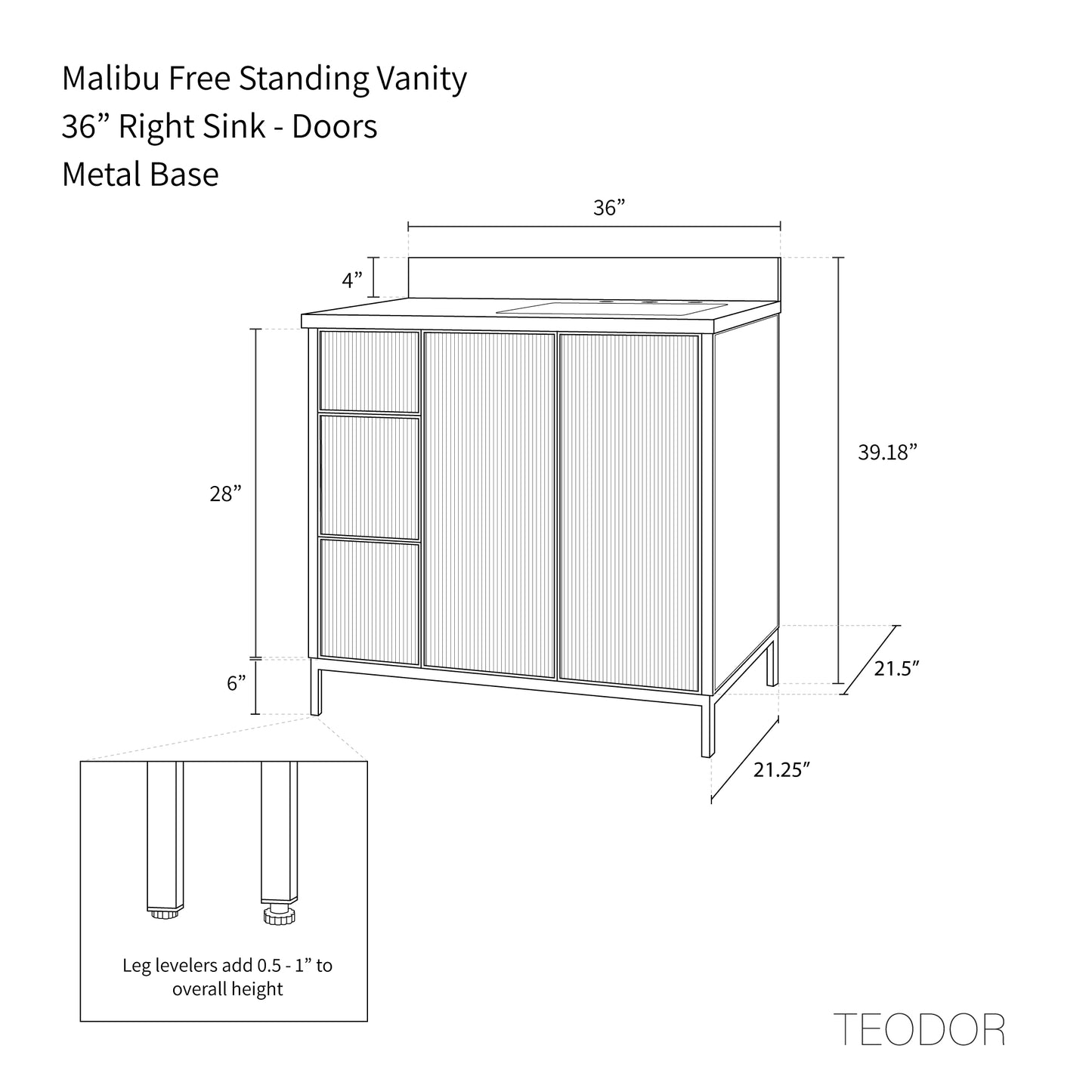 Malibu 36" Almond Coast Bathroom Vanity, Right Sink