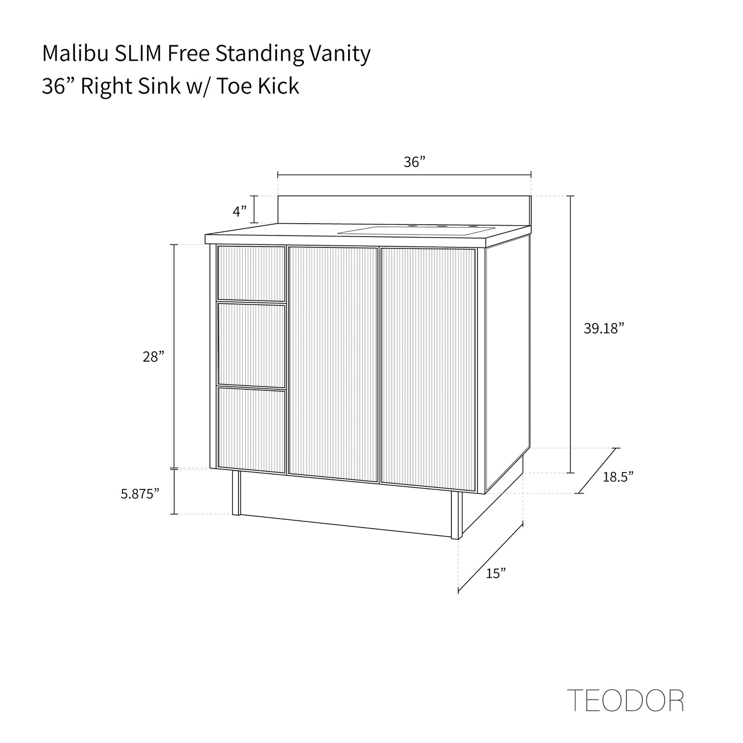Malibu SLIM 36" Almond Coast Bathroom Vanity, Right Sink