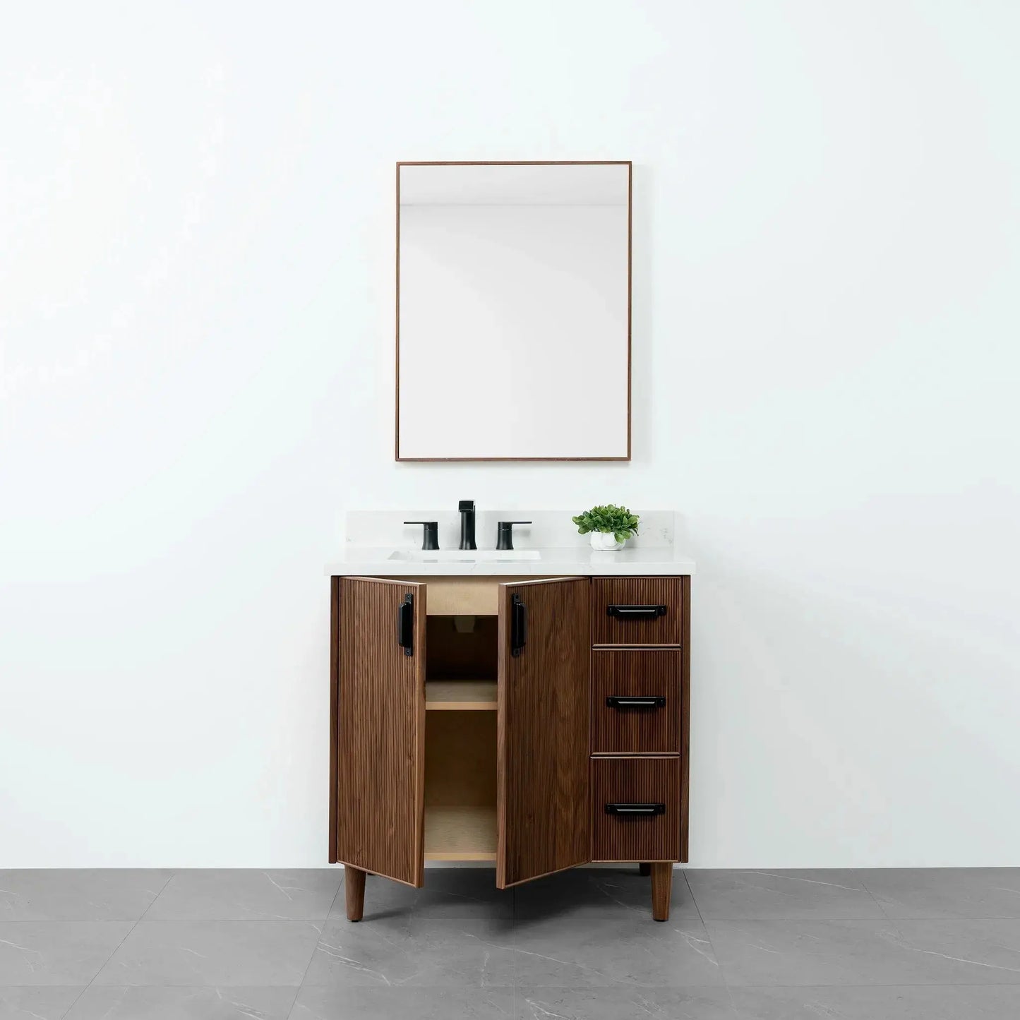Malibu 36" American Black Walnut Bathroom Vanity, Left Sink - Teodor Vanities