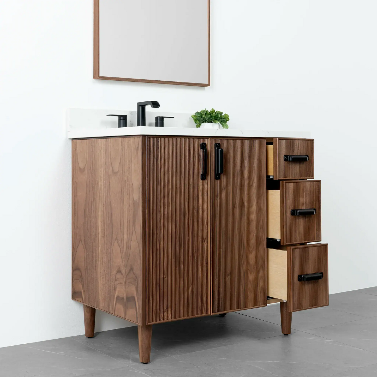 Malibu 36" American Black Walnut Bathroom Vanity, Left Sink - Teodor Vanities