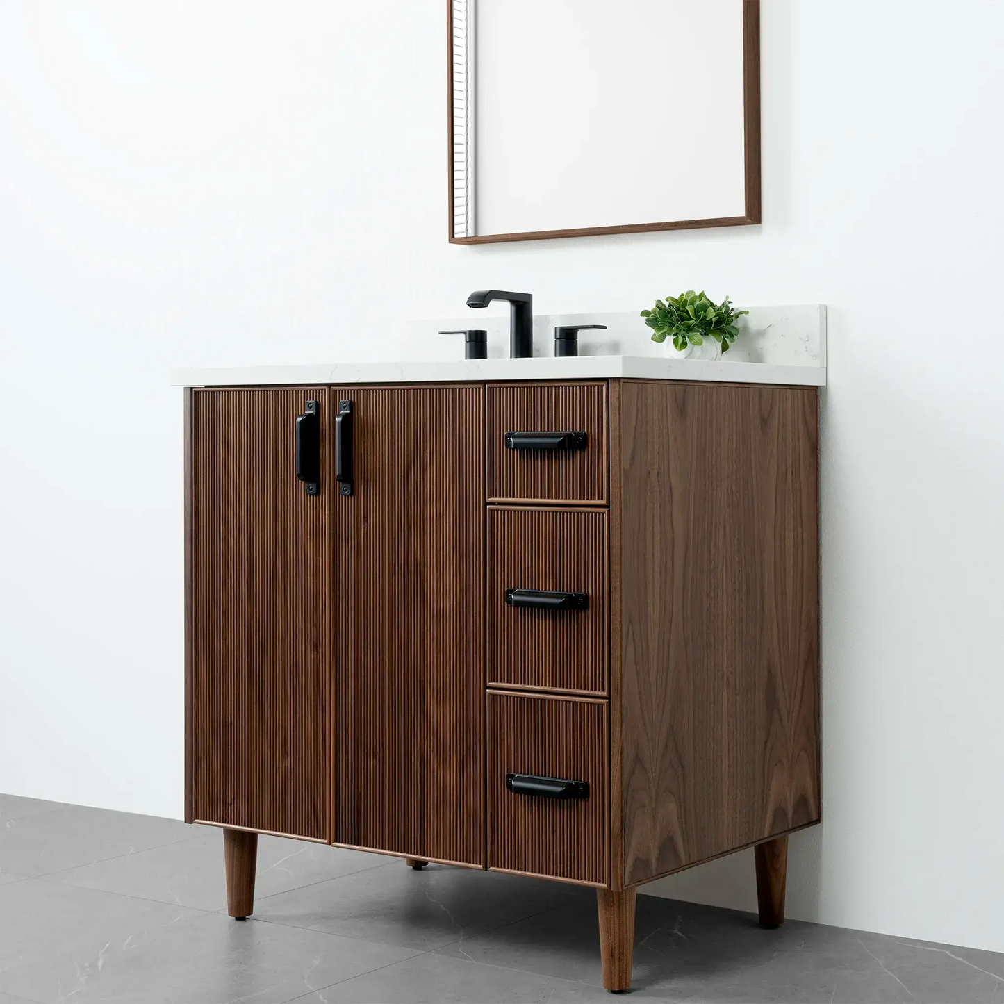 Malibu 36" American Black Walnut Bathroom Vanity, Left Sink - Teodor Vanities