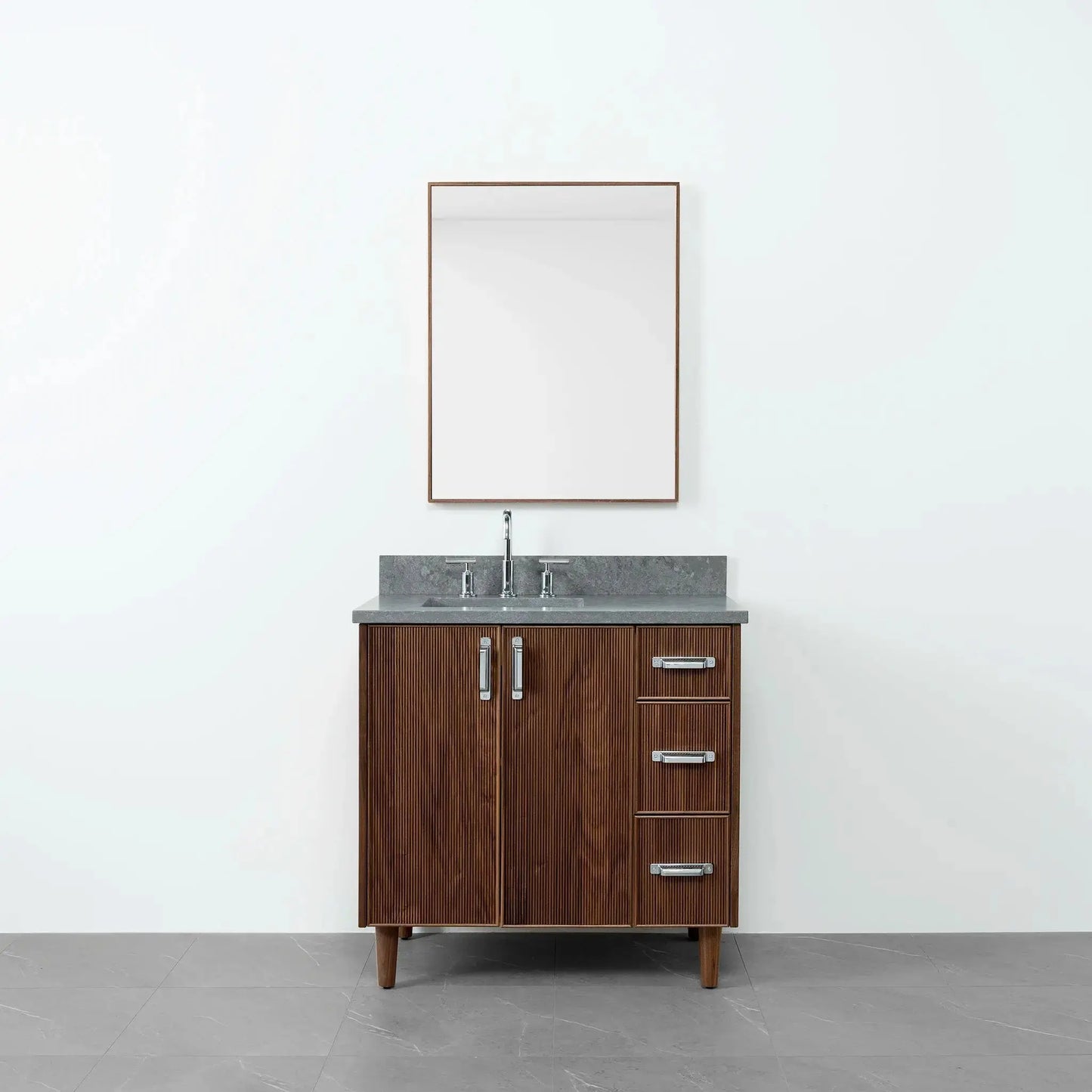 Malibu 36" American Black Walnut Bathroom Vanity, Left Sink - Teodor Vanities