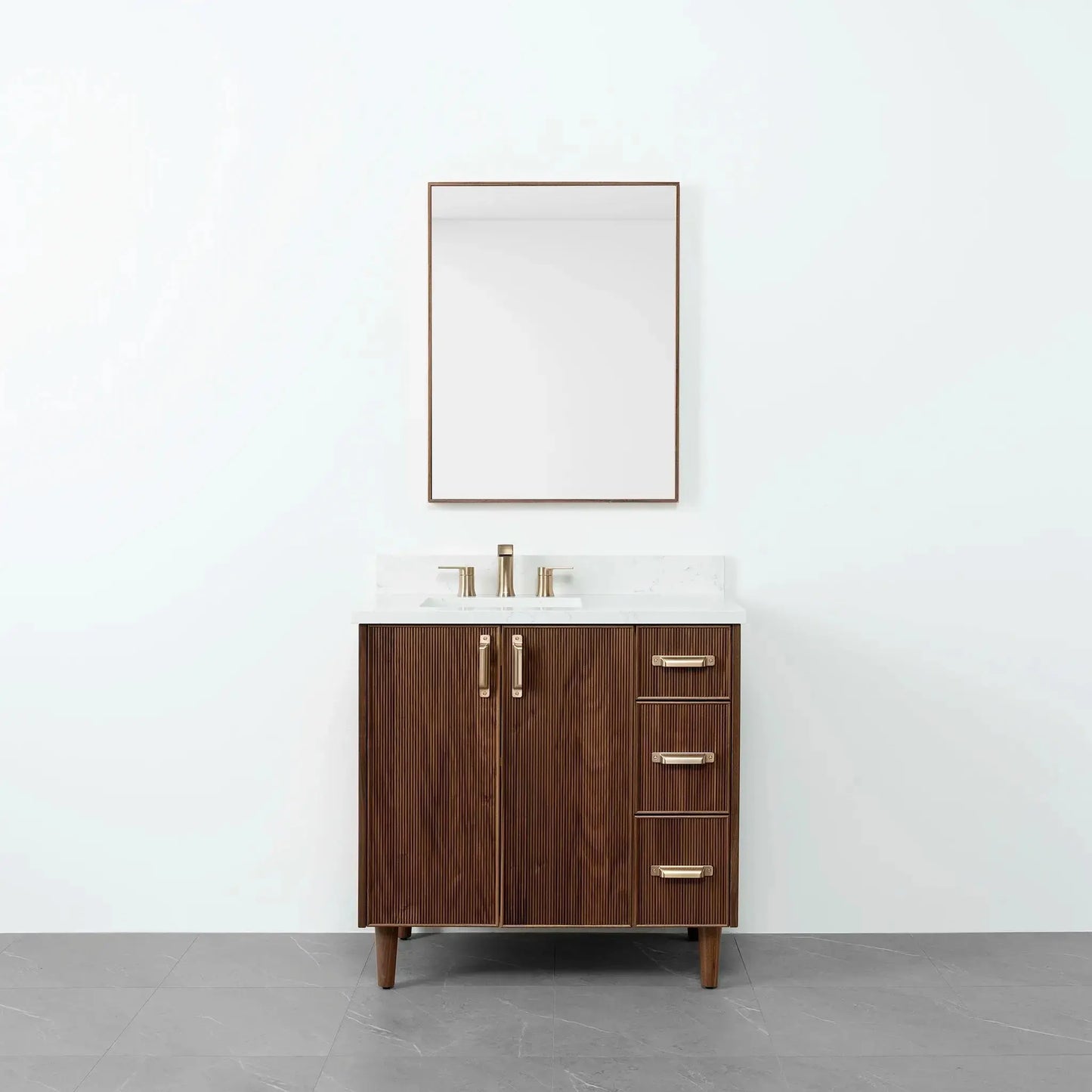Malibu 36" American Black Walnut Bathroom Vanity, Left Sink - Teodor Vanities