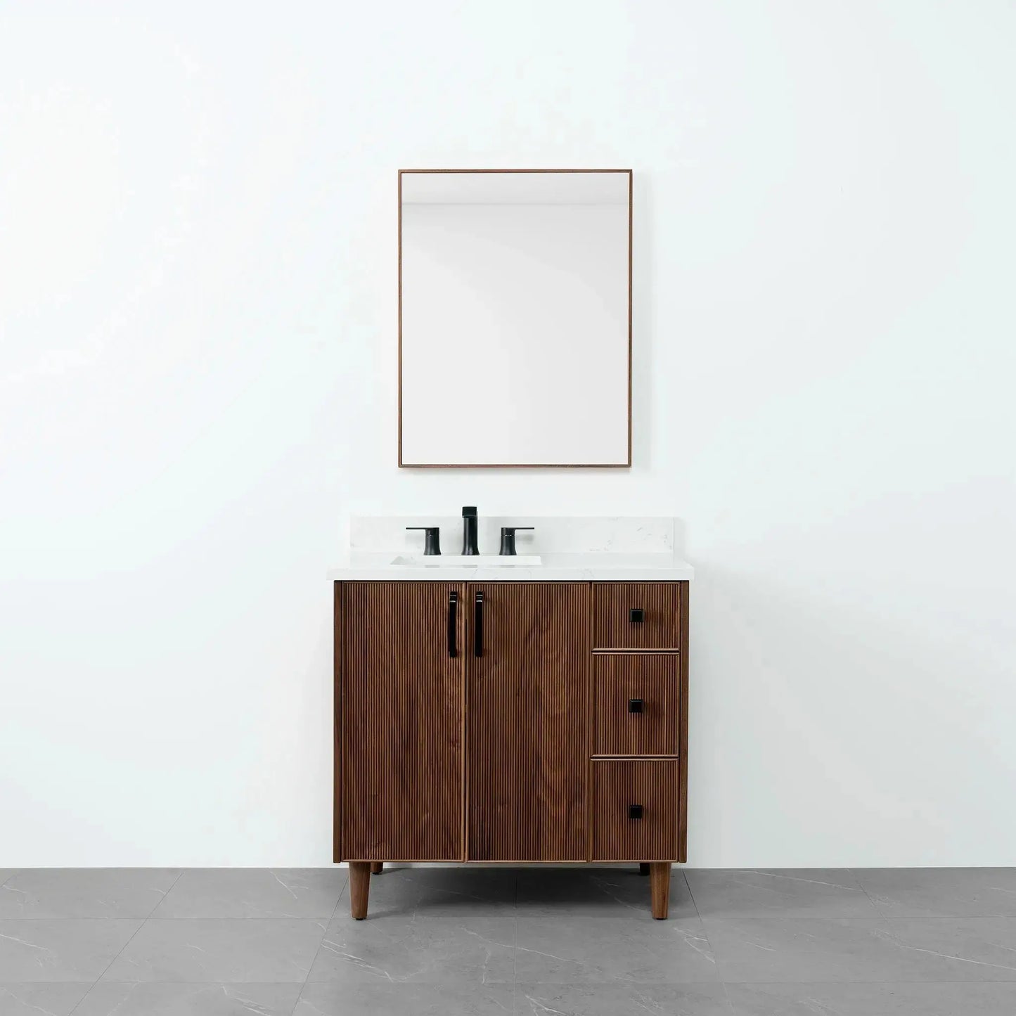 Malibu 36" American Black Walnut Bathroom Vanity, Left Sink - Teodor Vanities