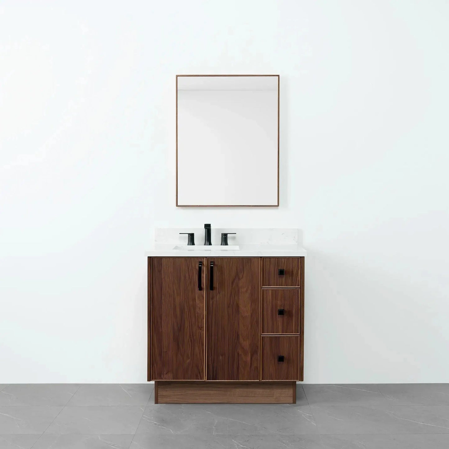 Malibu SLIM 36" American Black Walnut Bathroom Vanity, Left Sink Teodor Bathroom Vanity Canada