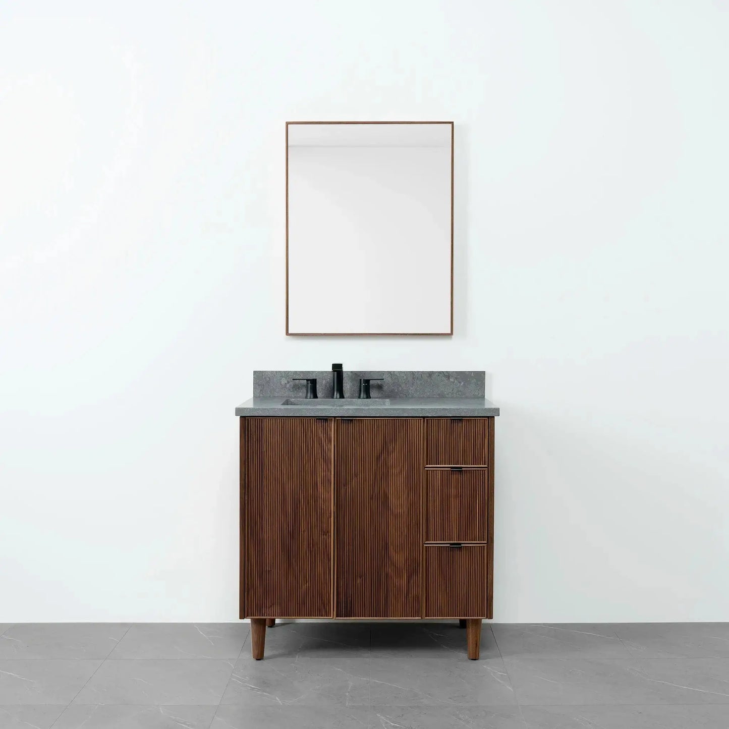 Malibu 36" American Black Walnut Bathroom Vanity, Left Sink - Teodor Vanities