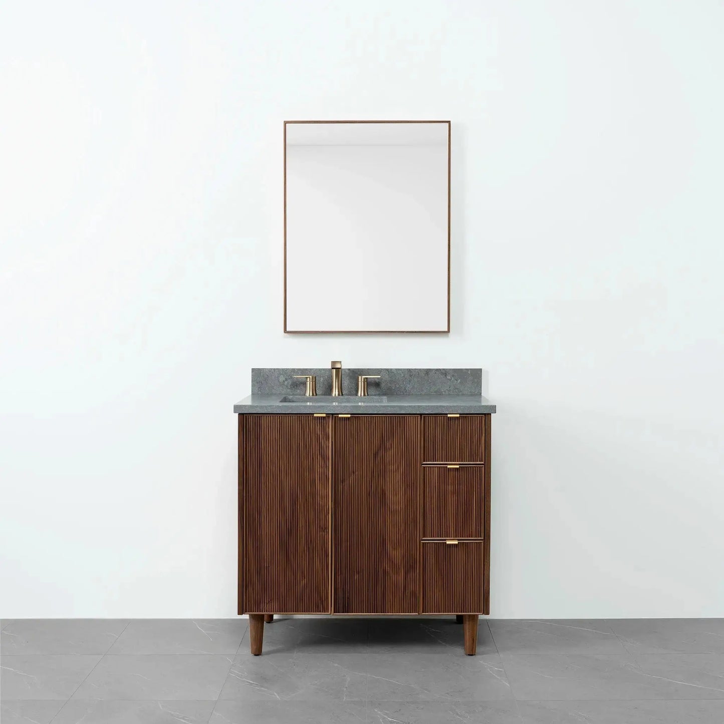 Malibu 36" American Black Walnut Bathroom Vanity, Left Sink - Teodor Vanities