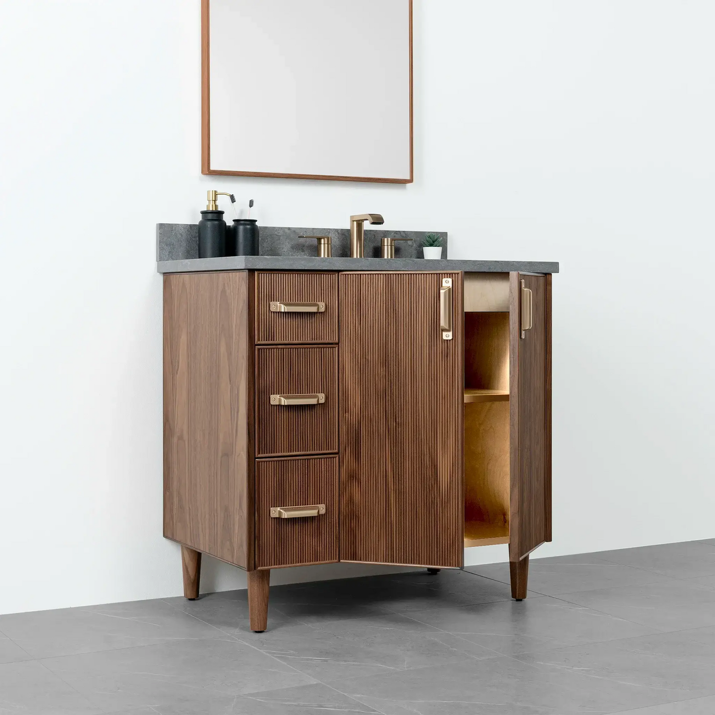 Malibu 36" American Black Walnut Bathroom Vanity, Right Sink - Teodor Vanities