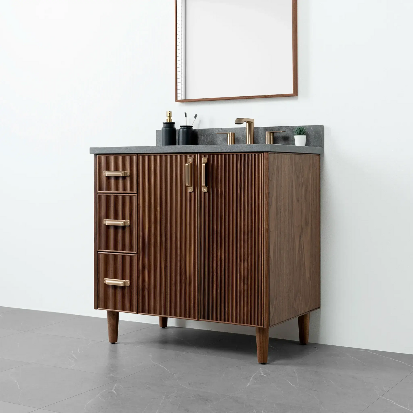 Malibu 36" American Black Walnut Bathroom Vanity, Right Sink - Teodor Vanities