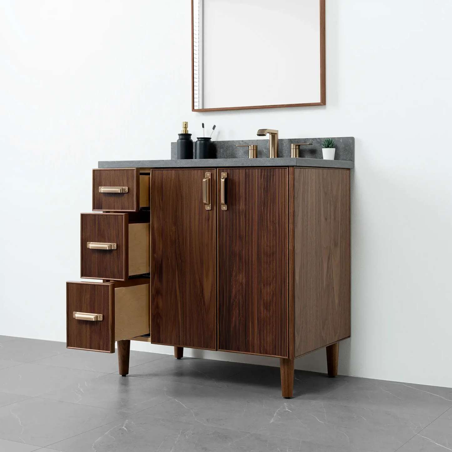 Malibu 36" American Black Walnut Bathroom Vanity, Right Sink - Teodor Vanities