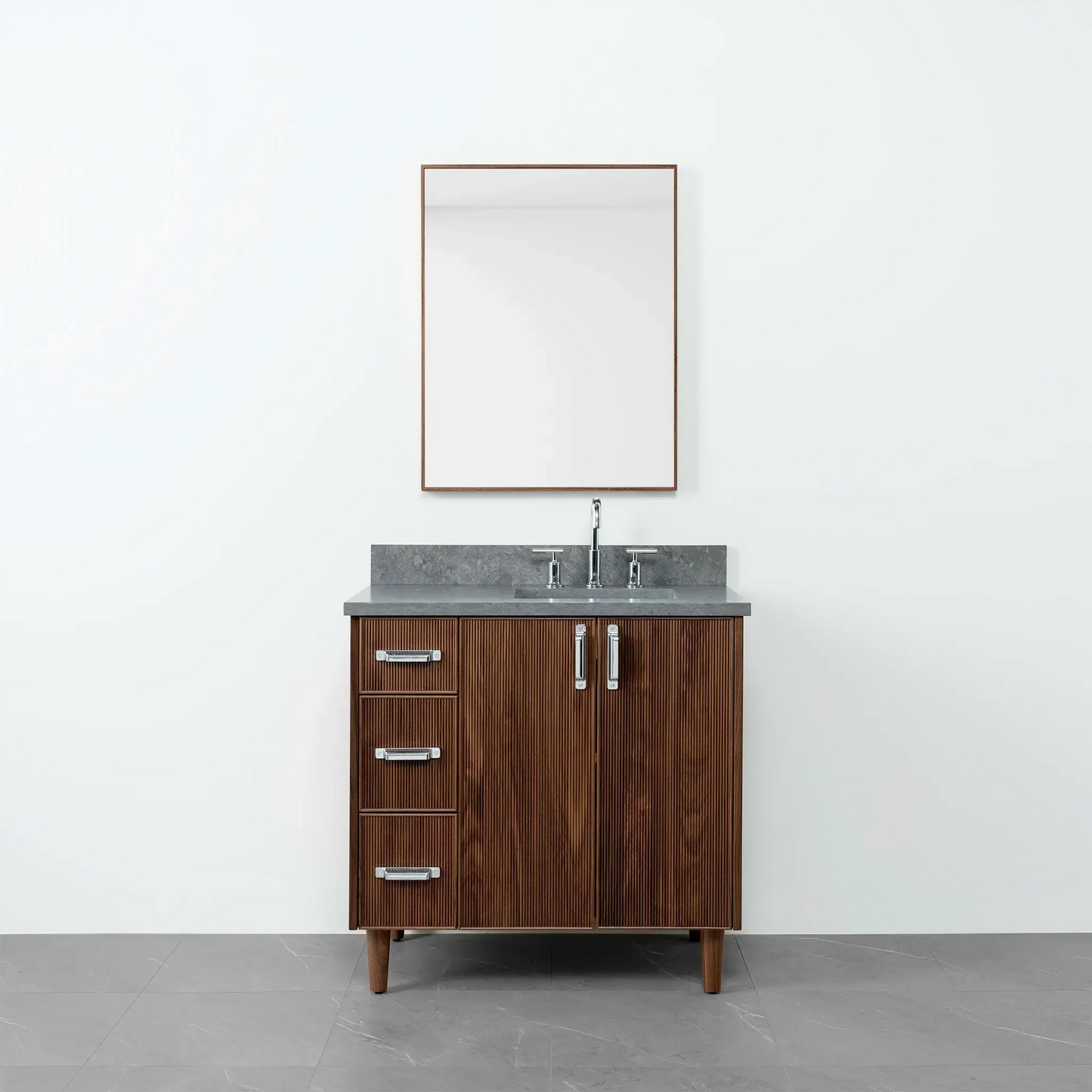 Malibu 36" American Black Walnut Bathroom Vanity, Right Sink - Teodor Vanities