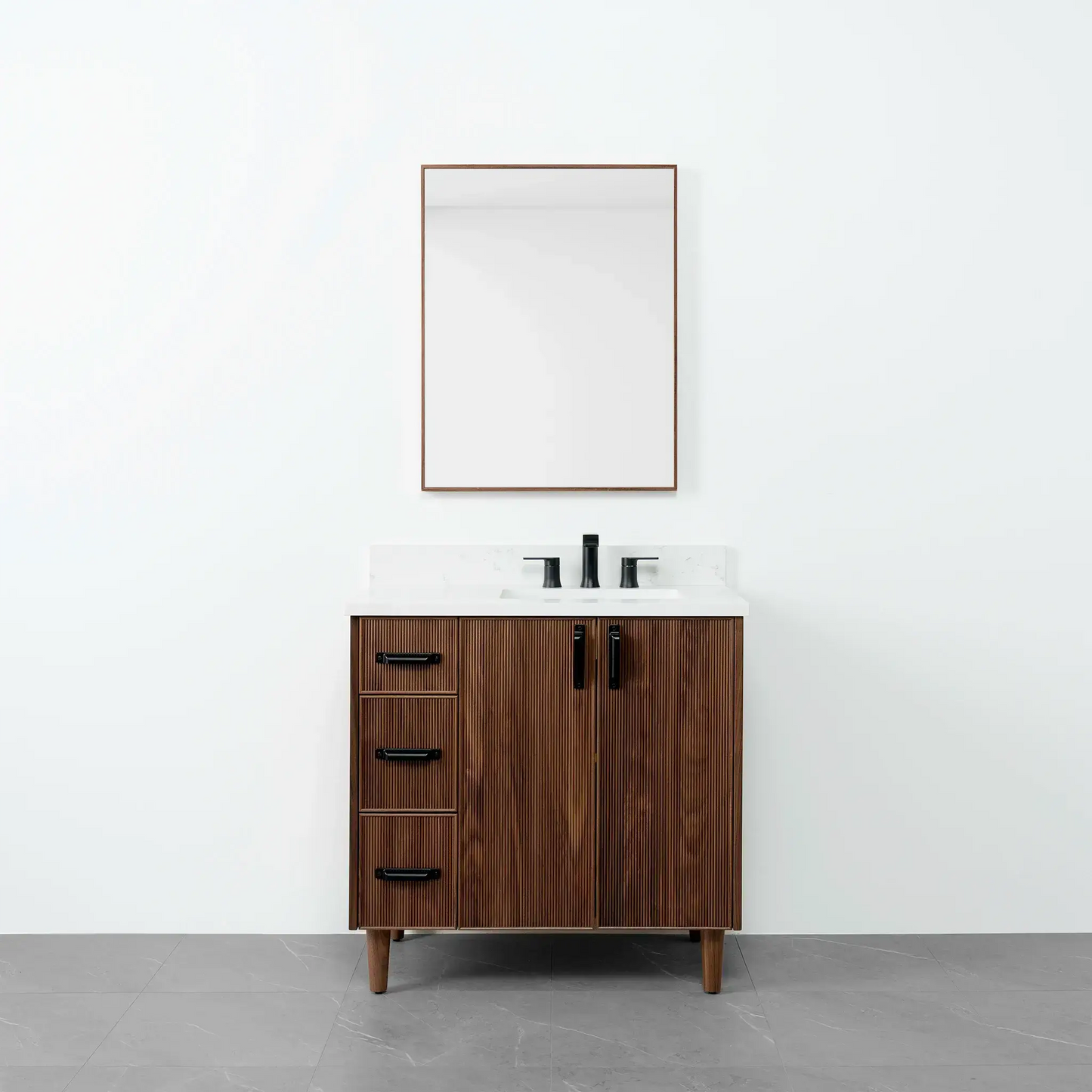 Malibu 36" American Black Walnut Bathroom Vanity, Right Sink - Teodor Vanities
