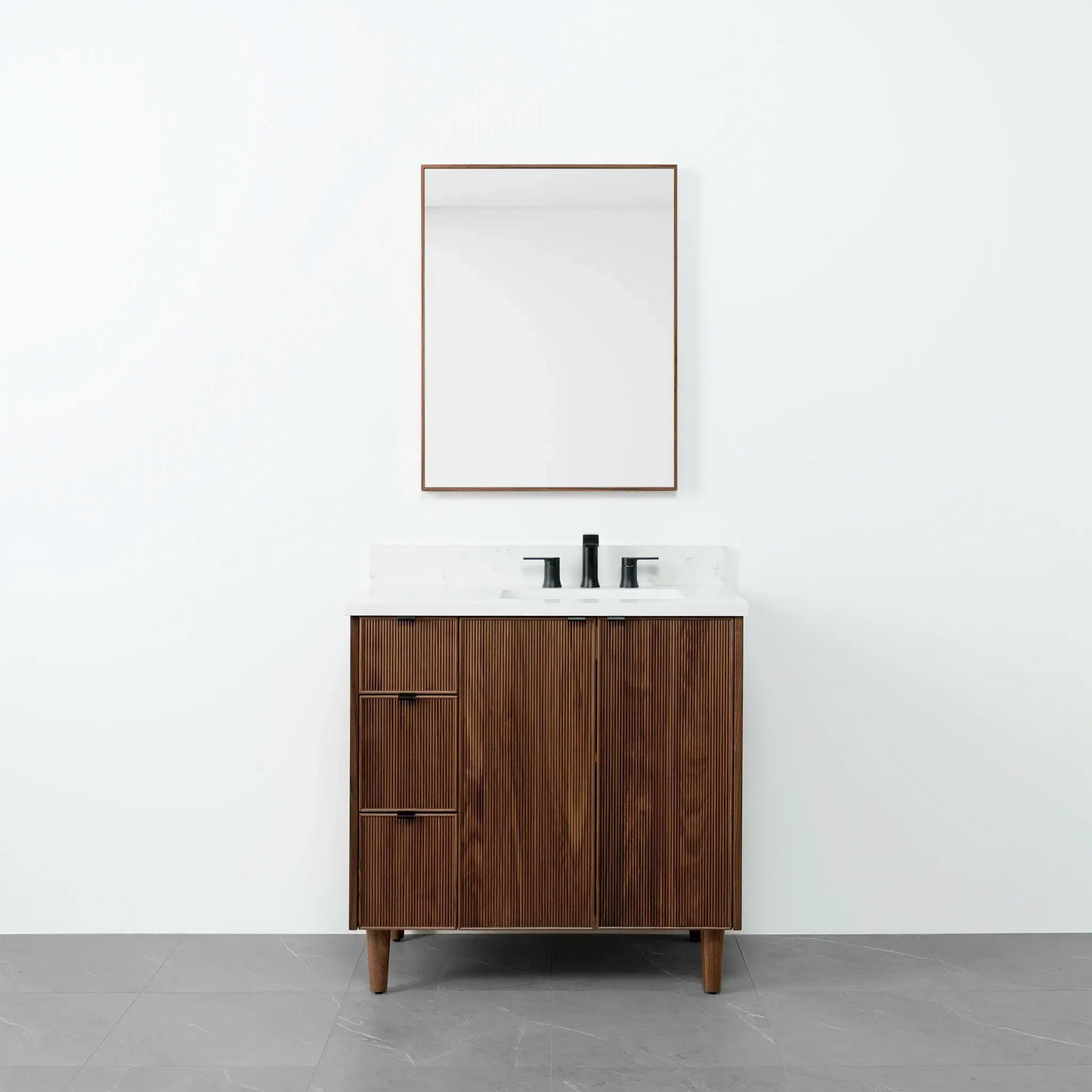 Malibu 36" American Black Walnut Bathroom Vanity, Right Sink - Teodor Vanities