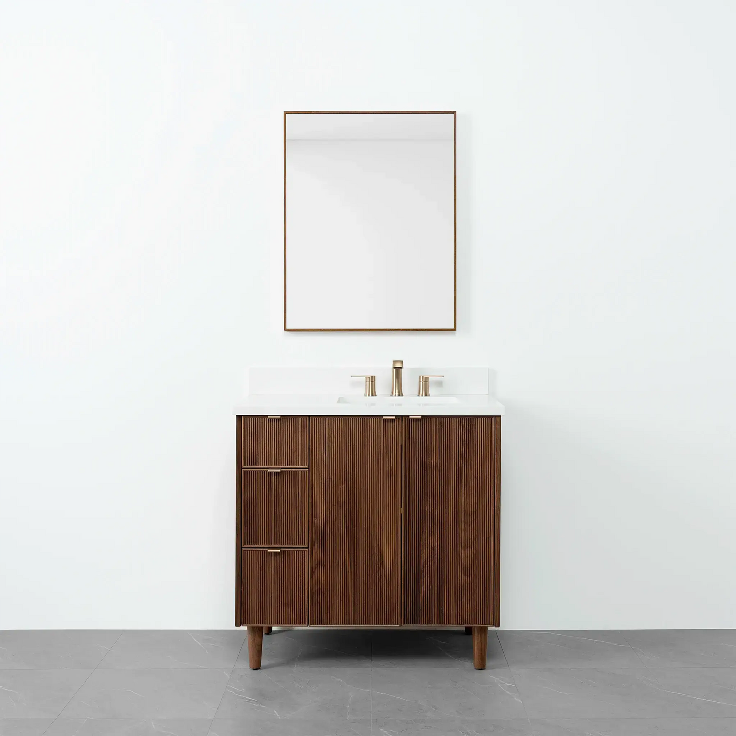 Malibu 36" American Black Walnut Bathroom Vanity, Right Sink - Teodor Vanities