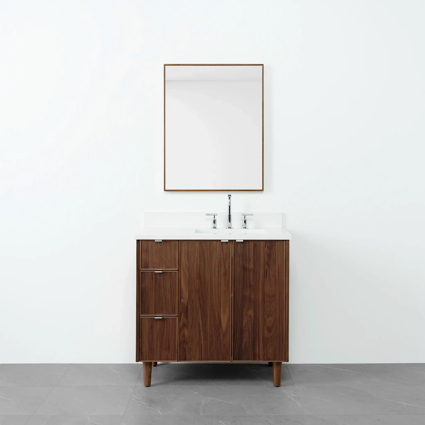 Malibu 36" American Black Walnut Bathroom Vanity, Right Sink - Teodor Vanities