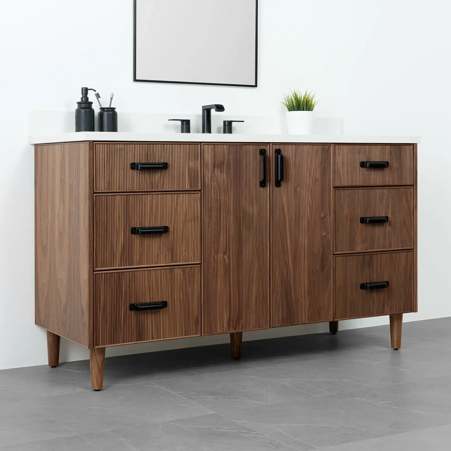 Malibu 60" American Black Walnut Bathroom Vanity - Teodor Vanities
