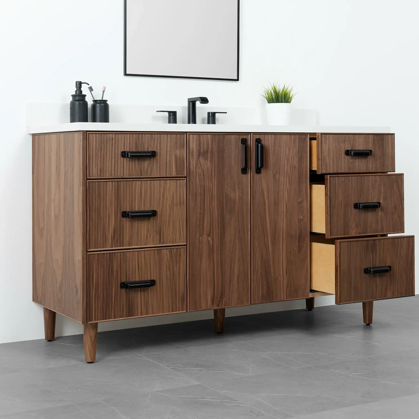 Malibu 60" American Black Walnut Bathroom Vanity - Teodor Vanities