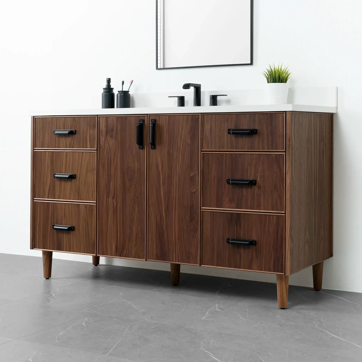 Malibu 60" American Black Walnut Bathroom Vanity - Teodor Vanities