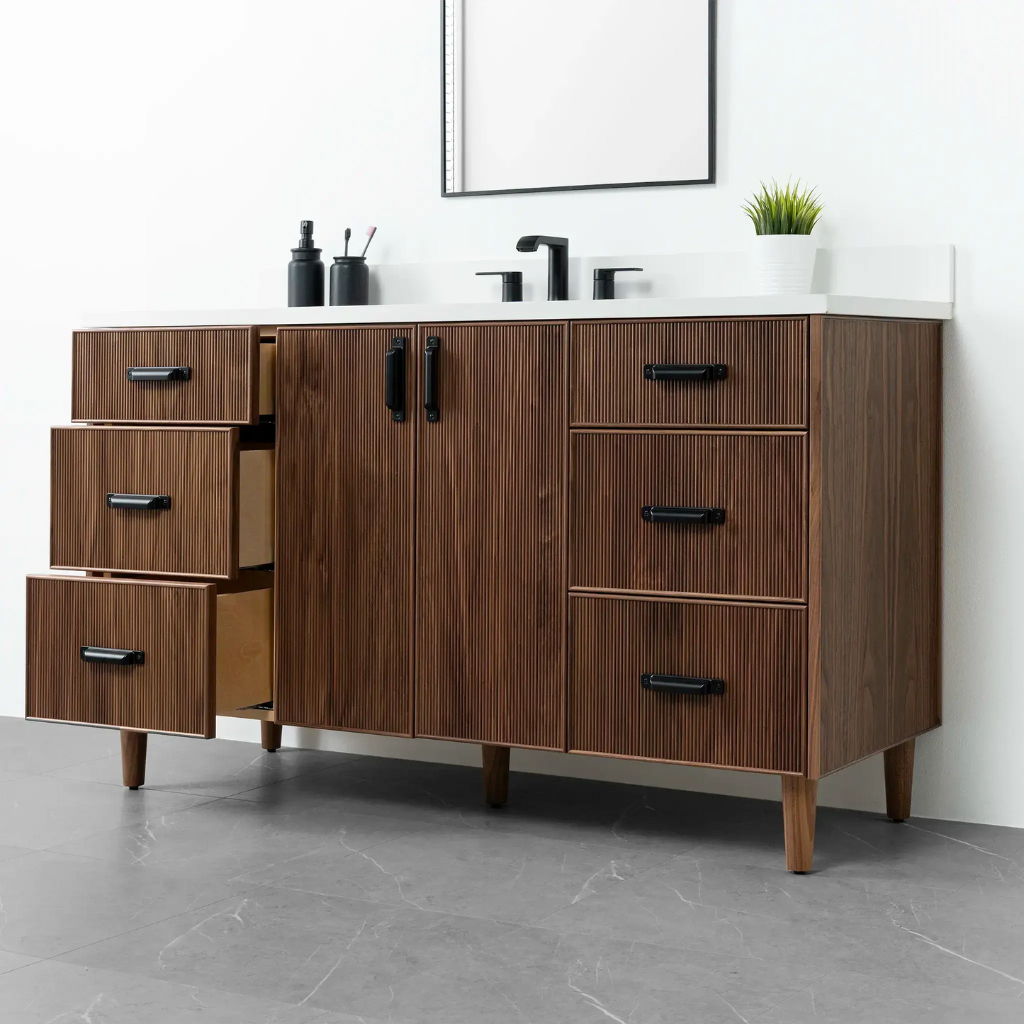 Malibu 60" American Black Walnut Bathroom Vanity - Teodor Vanities