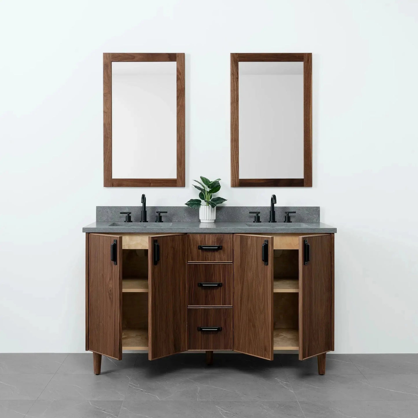Malibu 60" American Black Walnut Bathroom Vanity, Double Sink - Teodor Vanities