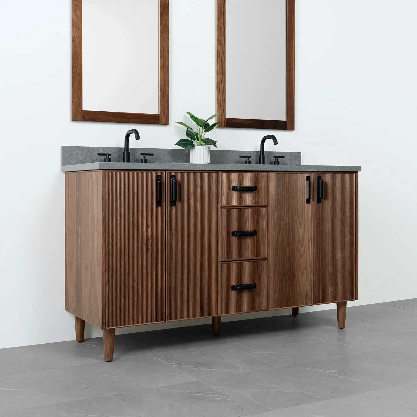 Malibu 60" American Black Walnut Bathroom Vanity, Double Sink - Teodor Vanities