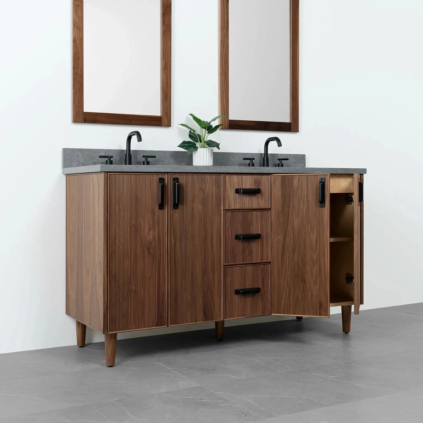 Malibu 60" American Black Walnut Bathroom Vanity, Double Sink - Teodor Vanities