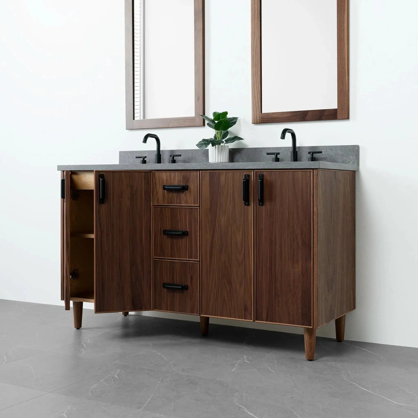 Malibu 60" American Black Walnut Bathroom Vanity, Double Sink - Teodor Vanities