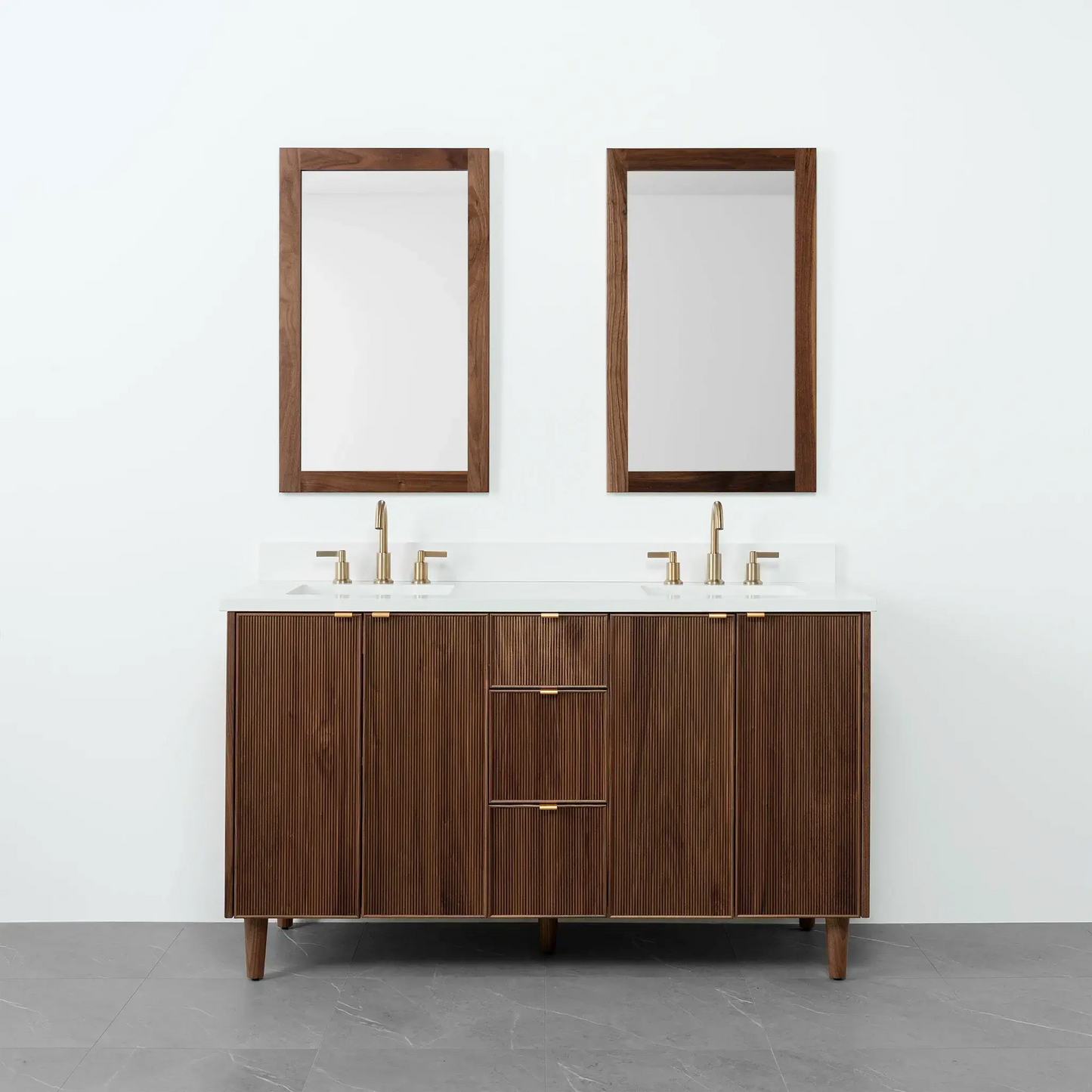 Malibu 60" American Black Walnut Bathroom Vanity, Double Sink - Teodor Vanities