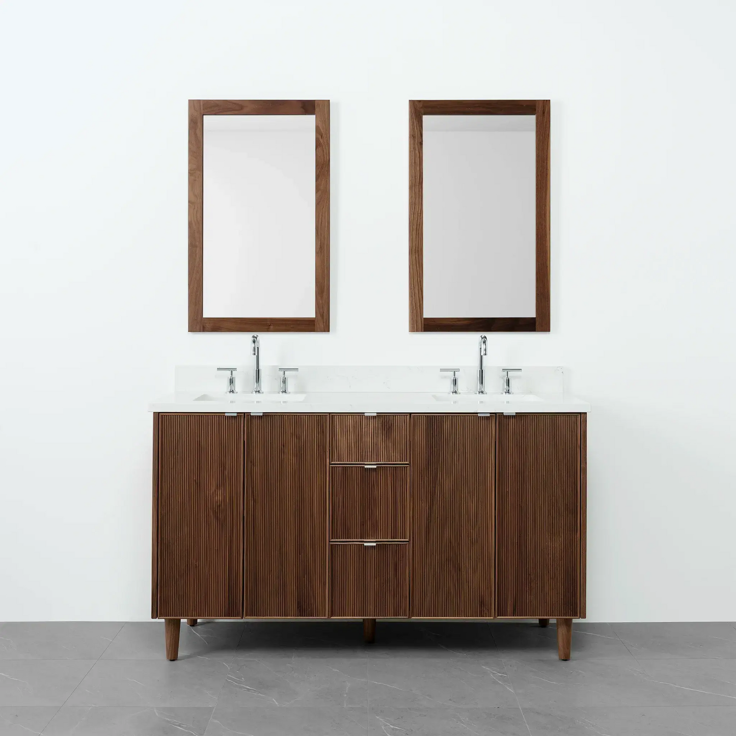 Malibu 60" American Black Walnut Bathroom Vanity, Double Sink - Teodor Vanities