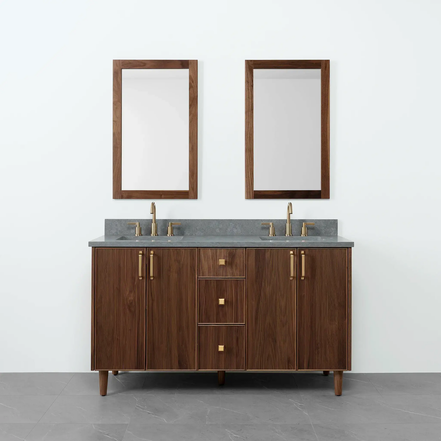 Malibu 60" American Black Walnut Bathroom Vanity, Double Sink - Teodor Vanities