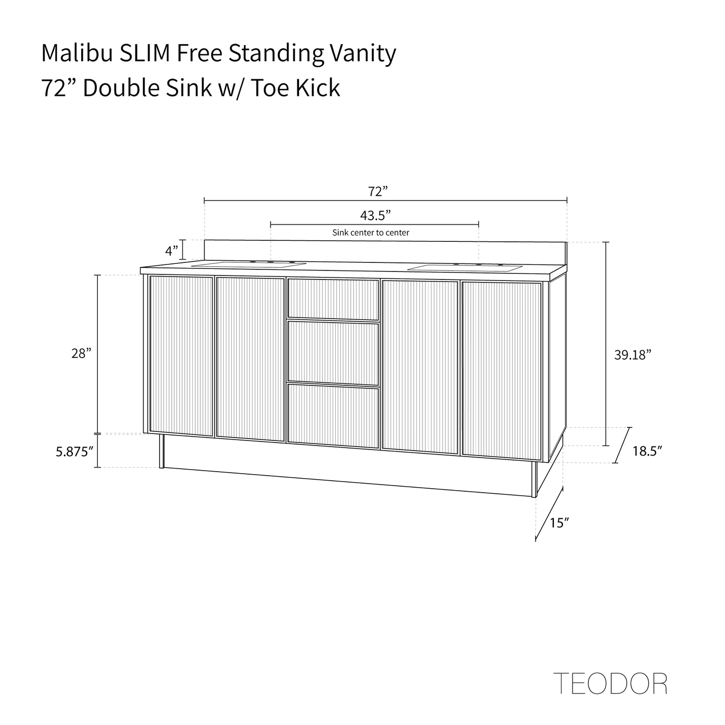 Malibu SLIM 72" American Black Walnut Bathroom Vanity, Double Sink